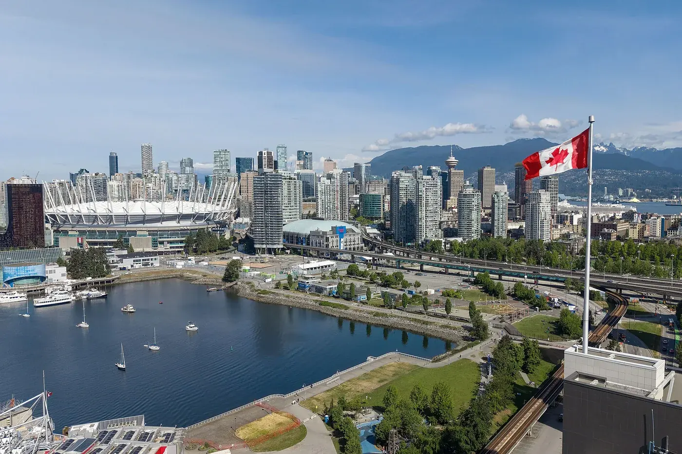 Downtown Vancouver skyline with mountains in the distance