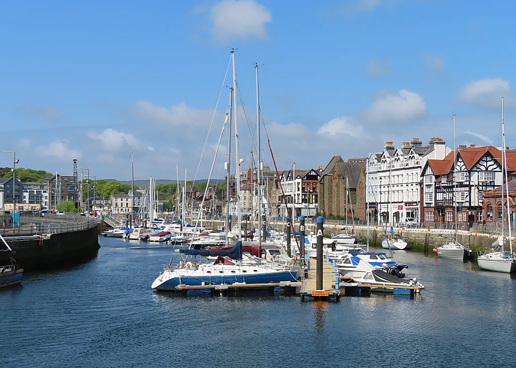 Boats and waterfront buildings at Douglas Harbour on the Isle of Man