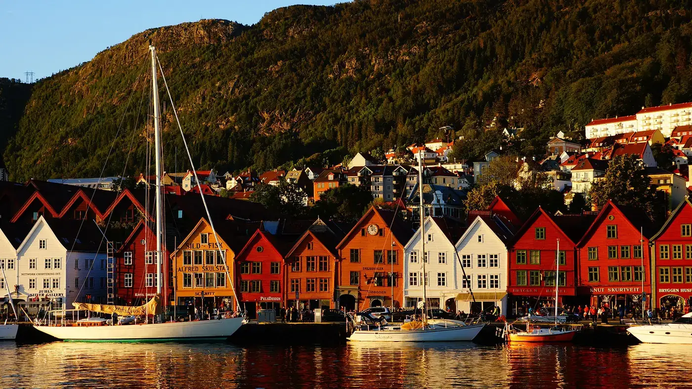 The colourful Bryggen waterfront buildings in Bergen, Norway