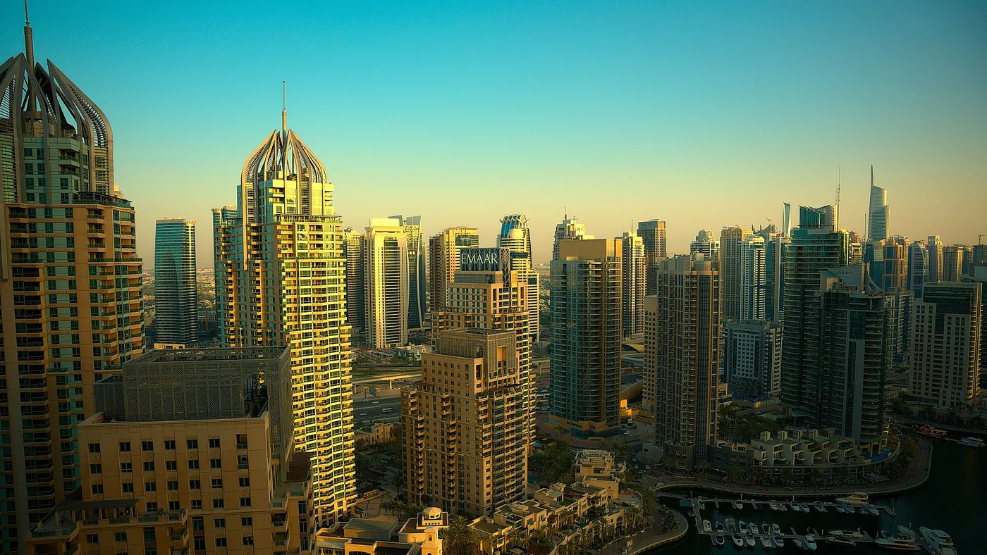 Dubai Marina waterfront surrounded by high-rise buildings